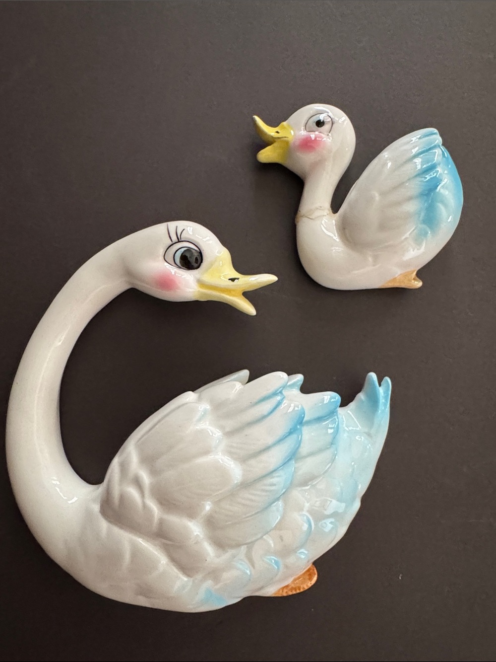 Vintage 1950's Enesco Chalkware Swan Wall Art Set Mama and Baby